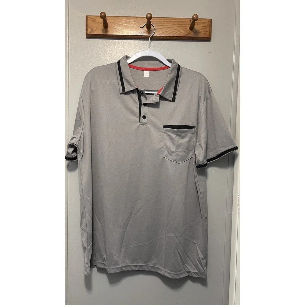 Men's Gray/Black Short Sleeve Polo Shirt Extra Large Polyester Performance NWOT